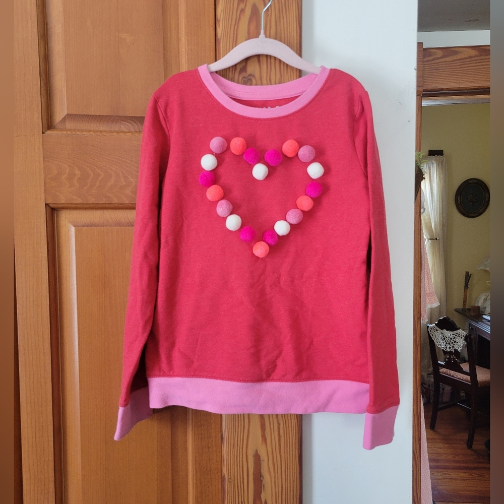 Girls Cat & Jack Red and Pink Heart Pom-Pom Sweater Top M 7/8